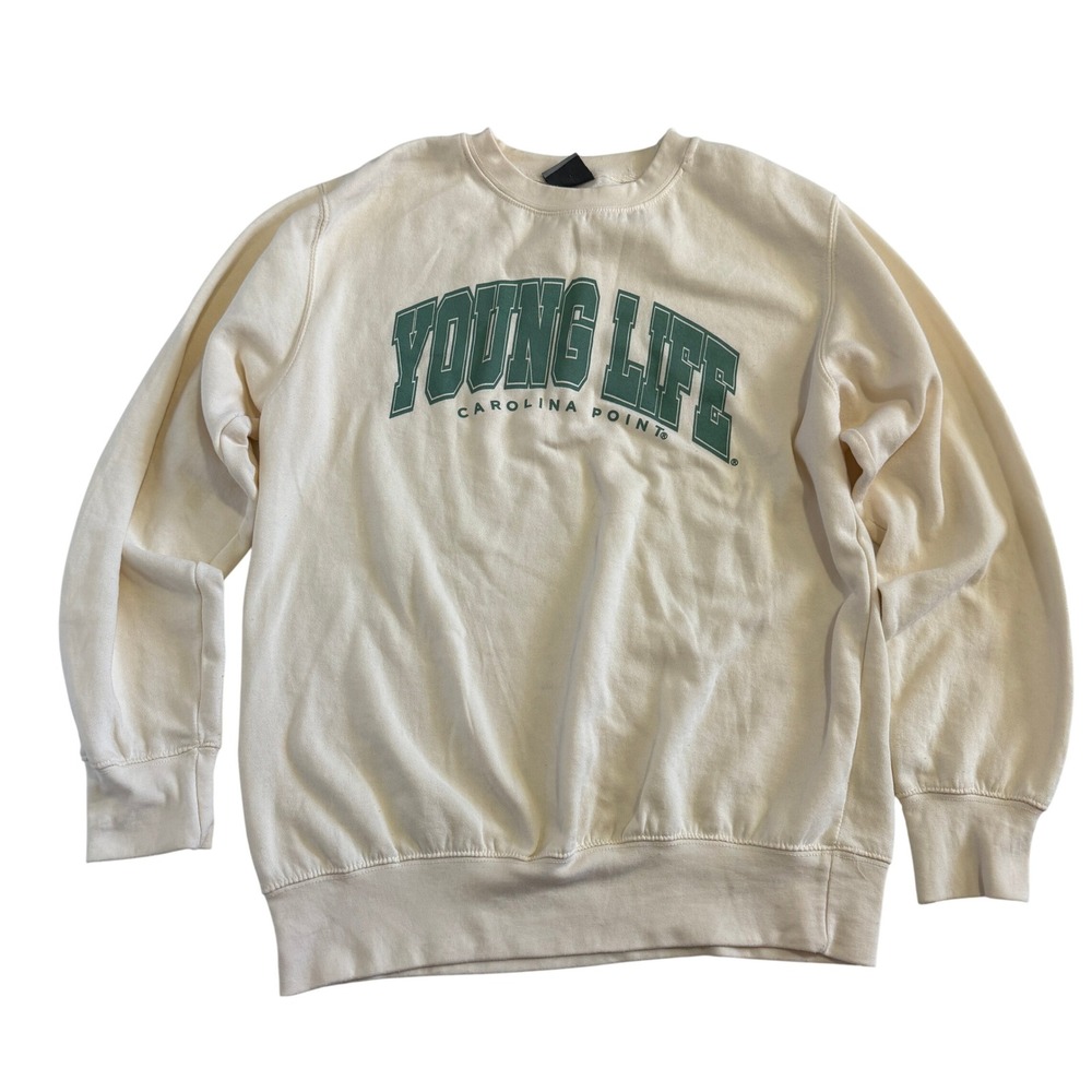 MV Sport Young Life Carolina Point Sweatshirt Cream Green Graphic Mens Medium